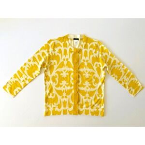 J Crew Cotton Cardigan Sweater S 2 4 Printed Geo Trellis Ikat Yellow Grosgrain